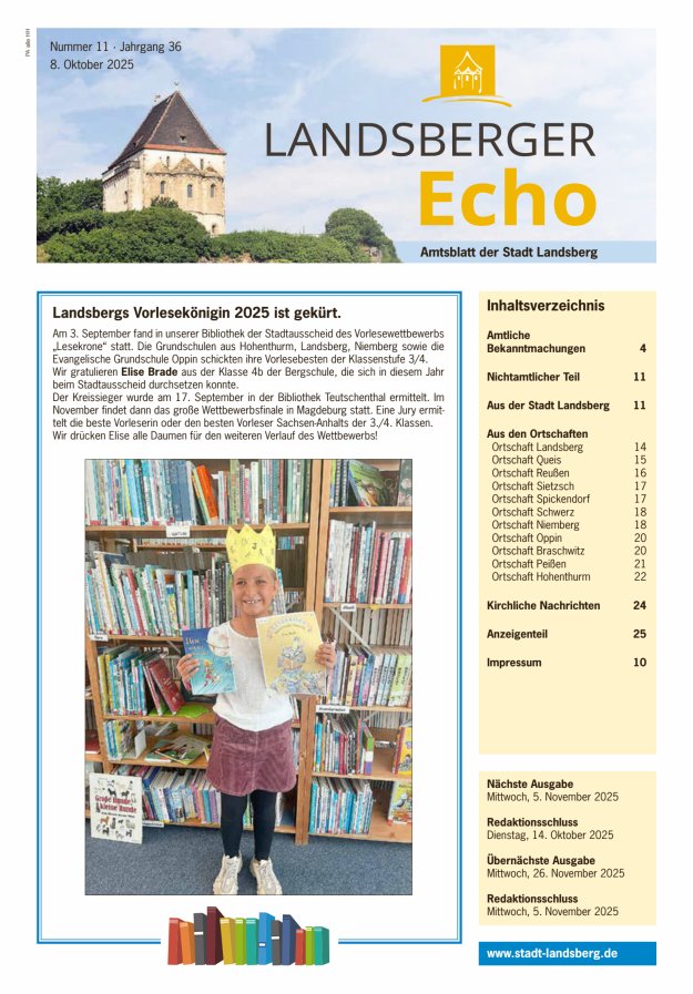 Landsberger Echo – Amtsblatt der Stadt Landsberg Titelblatt 11/2025