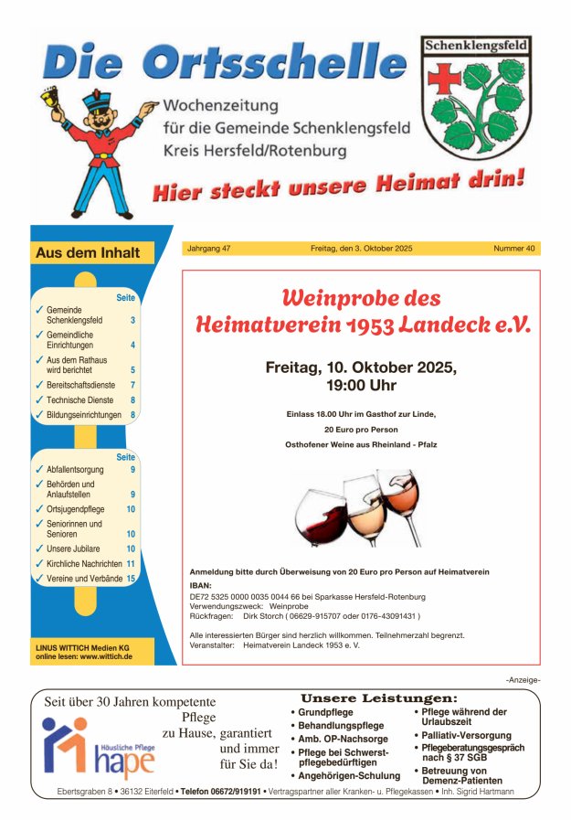 Die Ortsschelle Titelblatt 40/2025