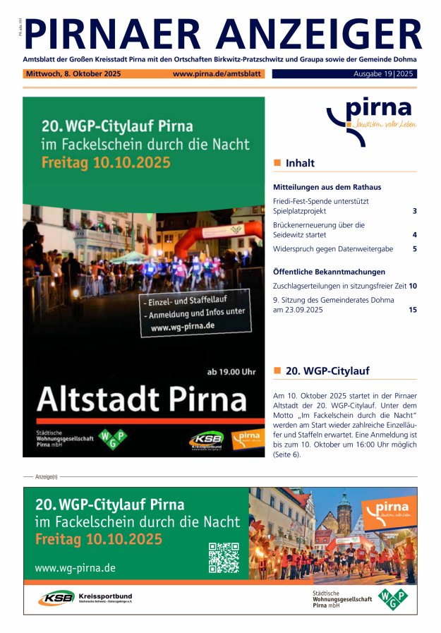 Pirnaer Anzeiger Titelblatt 19/2025