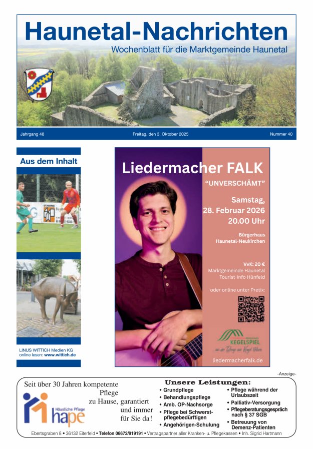 Haunetal-Nachrichten Titelblatt 40/2025