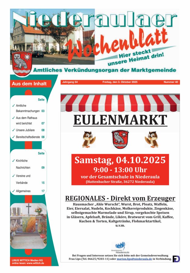 Niederaulaer Wochenblatt Titelblatt 40/2025