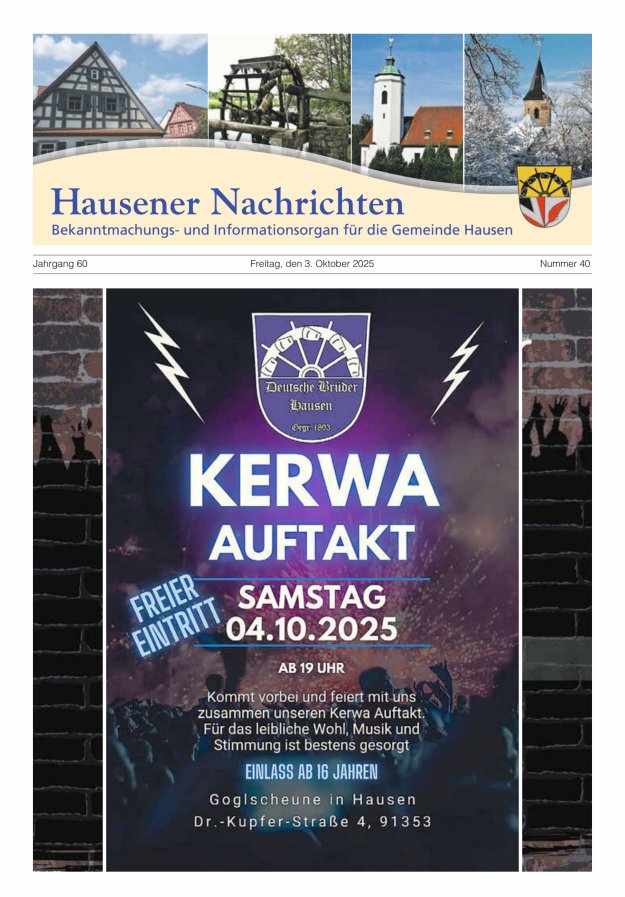 Hausener Nachrichten Titelblatt 40/2025