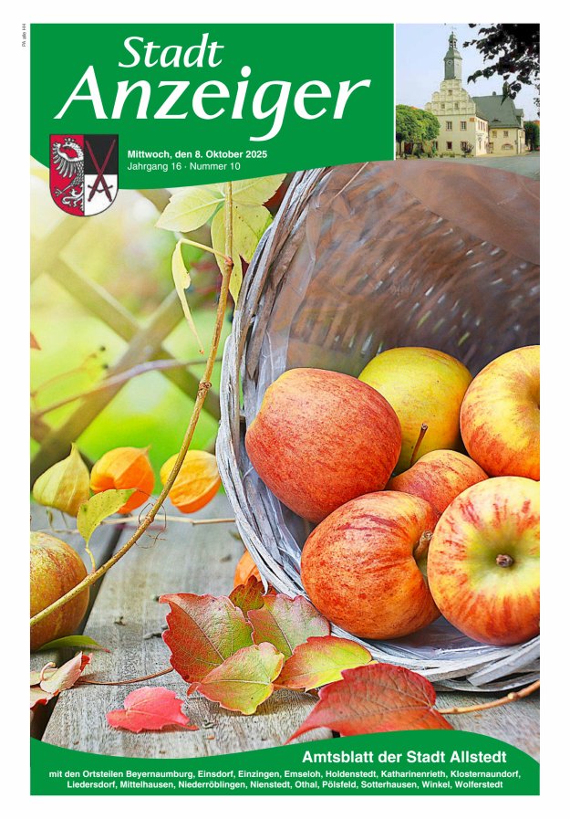 Stadtanzeiger Amtsblatt der Stadt Allstedt mit den Ortsteilen Titelblatt 10/2025