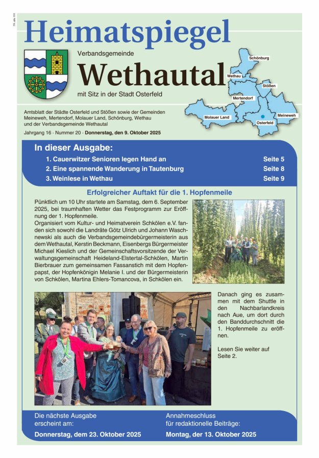 Heimatspiegel Verbandsgemeinde Wethautal mit Sitz in der Stadt Osterfeld Titelblatt 20/2025