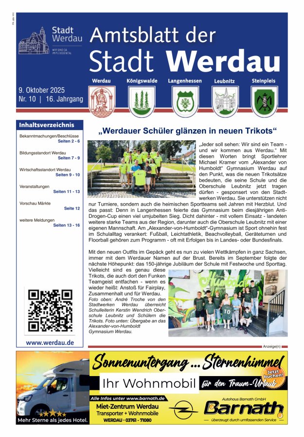 Amtsblatt der Stadt Werdau Titelblatt 10/2025