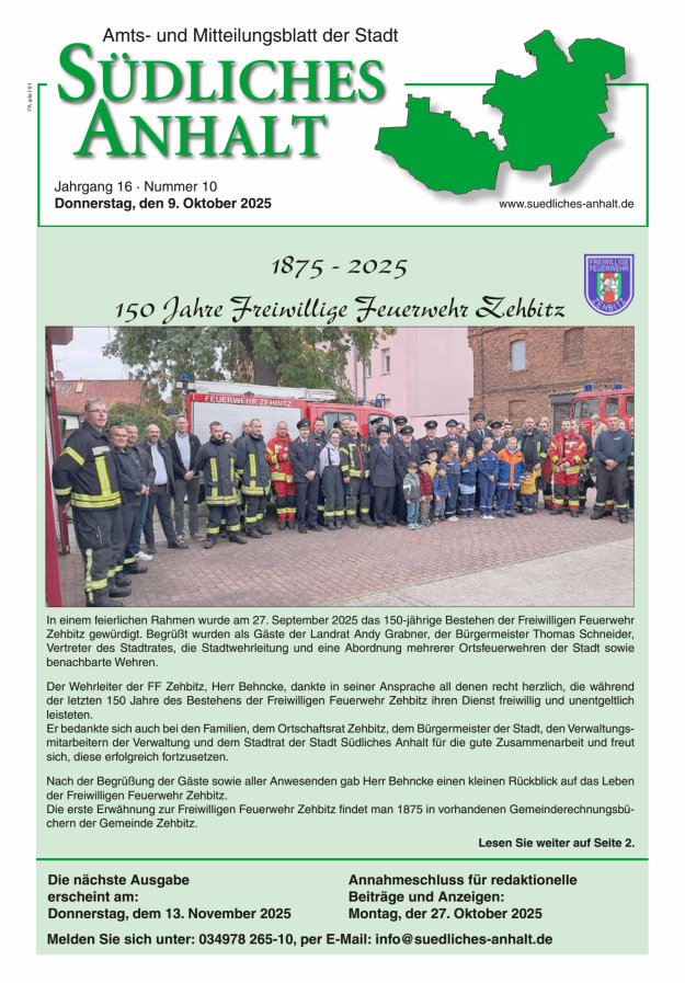 Amts- und Mitteilungsblatt der Stadt Südliches Anhalt Titelblatt 10/2025