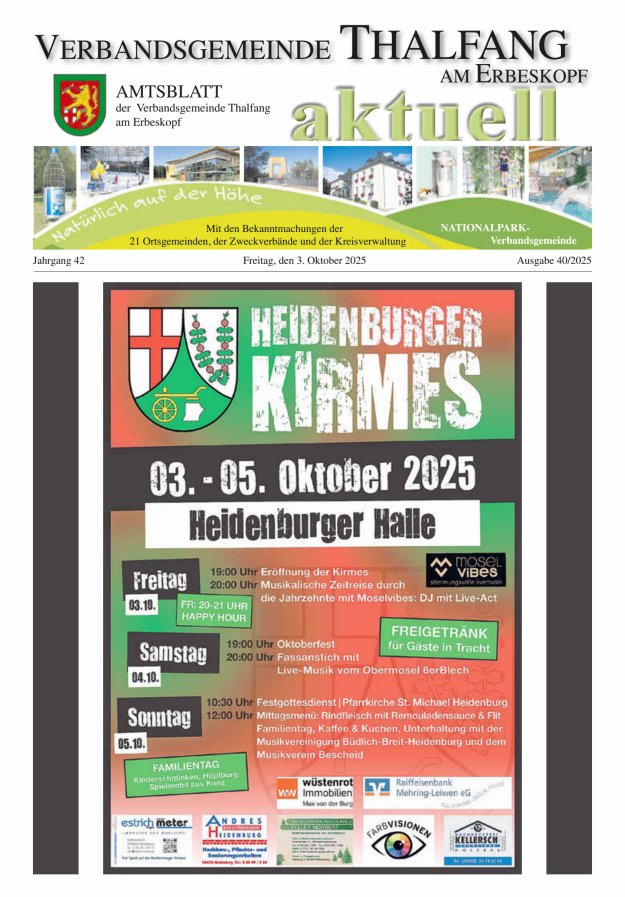 Thalfang aktuell - Amtsblatt VG Thalfang Titelblatt 40/2025