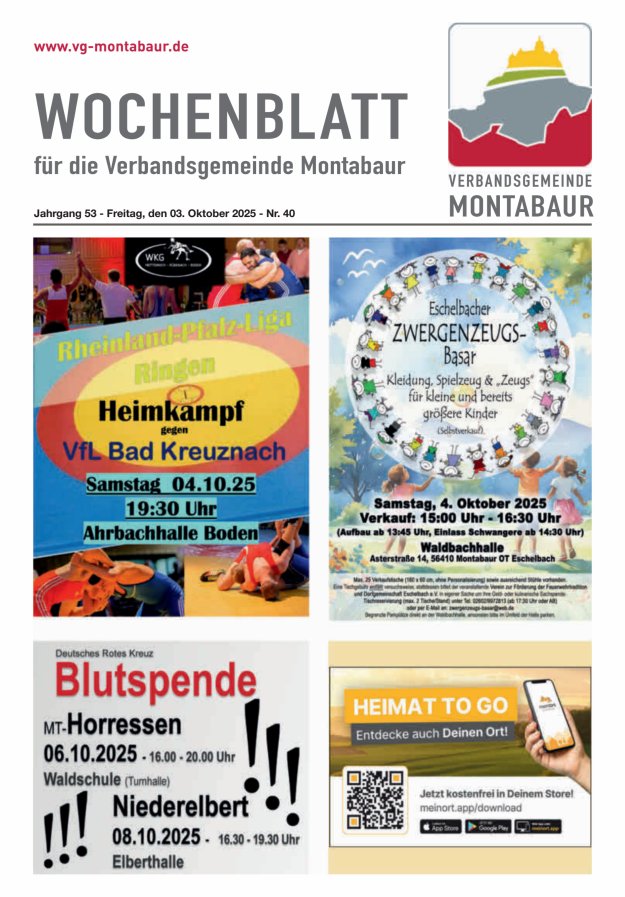 Wochenblatt der Verbandsgemeinde Montabaur Titelblatt 40/2025