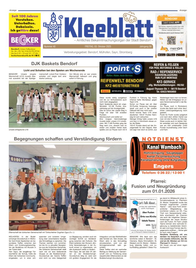 Kleeblatt - Amtliches Bekanntmachungsorgan der Stadt Bendorf Titelblatt 40/2025