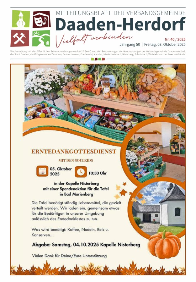 Mitteilungsblatt der Verbandsgemeinde Daaden-Herdorf Titelblatt 40/2025
