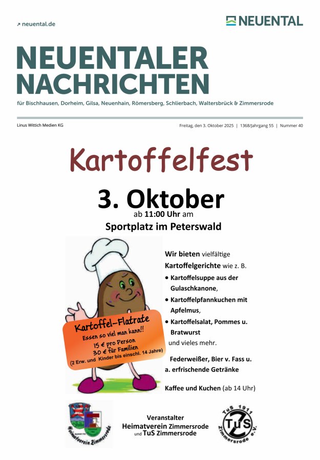 Neuentaler Nachrichten Titelblatt 40/2025