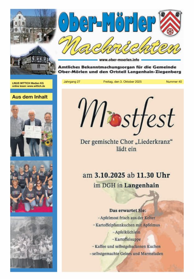 Ober-Mörler Nachrichten Titelblatt 40/2025