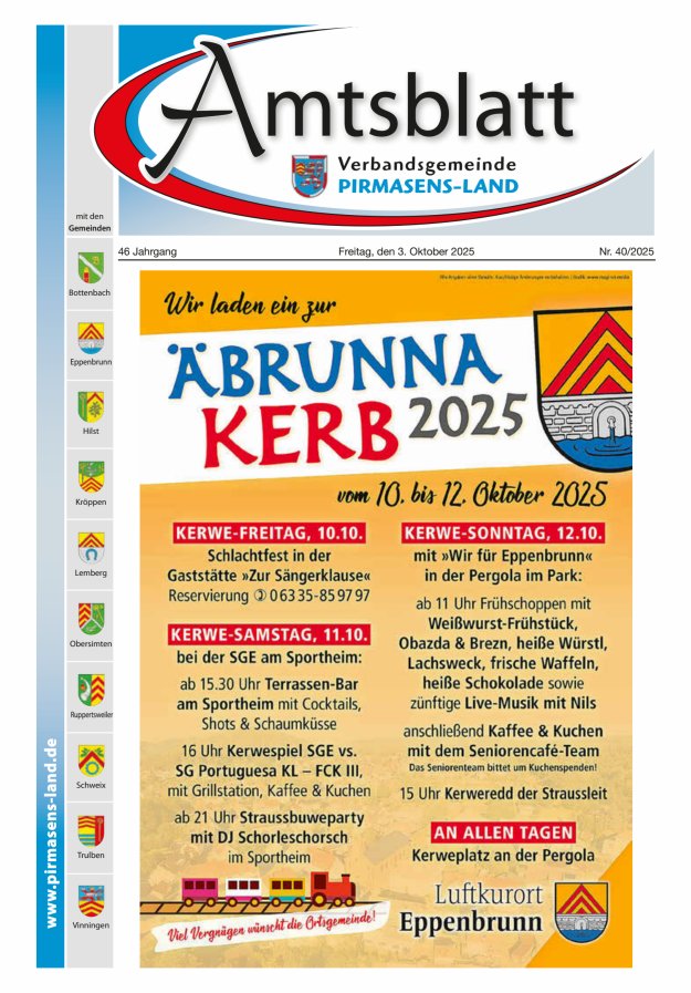 Amtsblatt VG Pirmasens-Land Titelblatt 40/2025