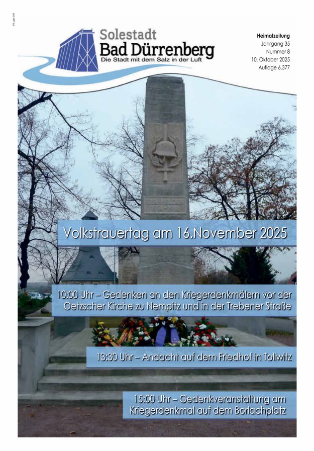 Stadt Bad Dürrenberg Heimatzeitung mit den Ortschaften Titelblatt 08/2025