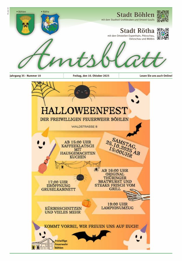 Amtsblatt der Stadt Böhlen Titelblatt 10/2025
