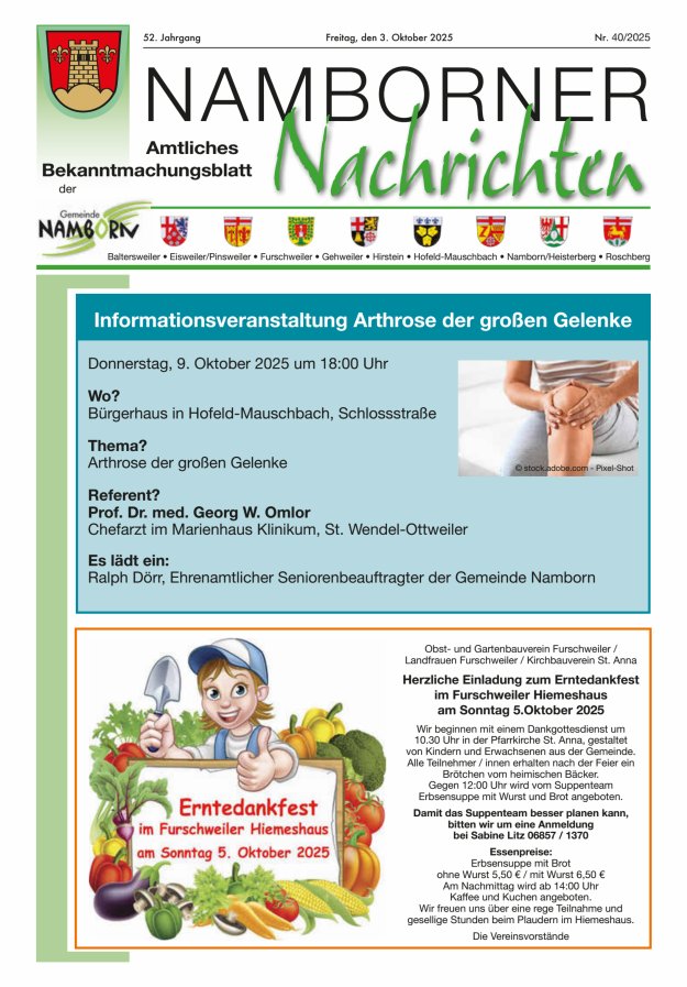 Namborner Nachrichten Titelblatt 40/2025