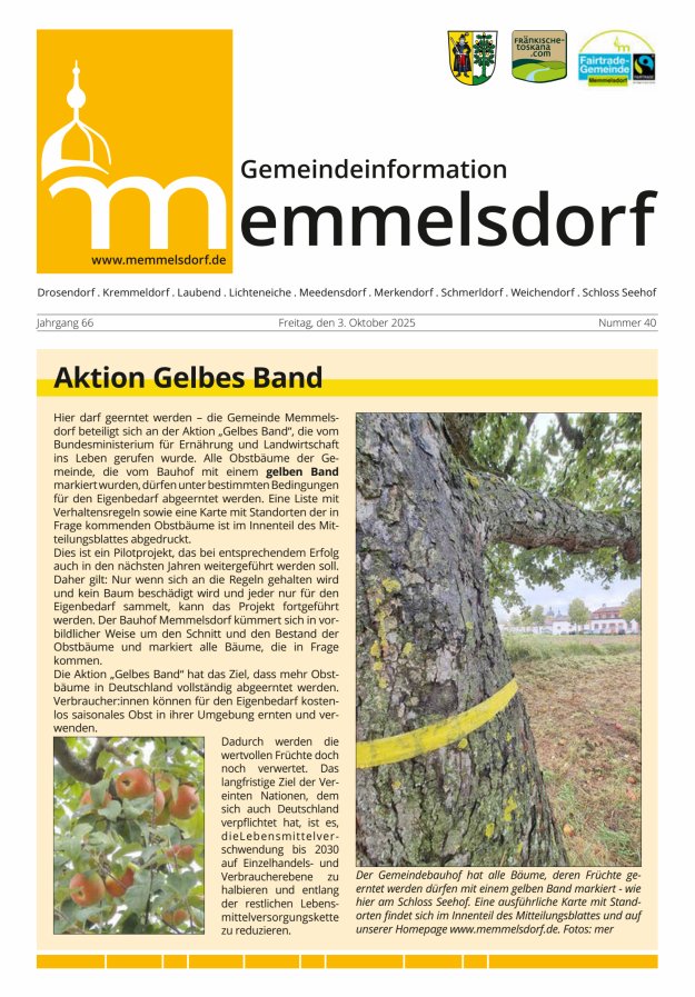 Mitteilungsblatt der Gemeinde Memmelsdorf Titelblatt 40/2025