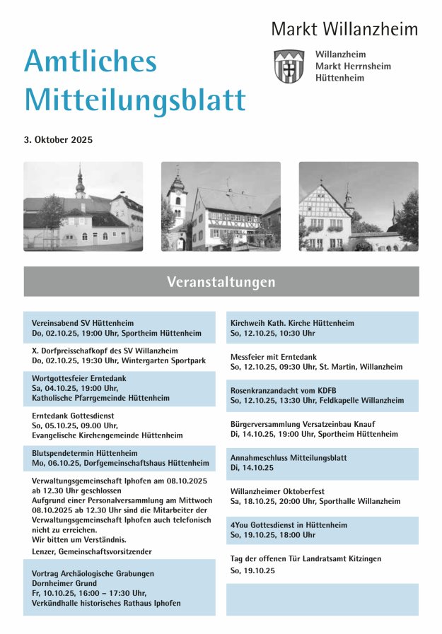 Amtliches Mitteilungsblatt des Marktes Willanzheim Titelblatt 20/2025