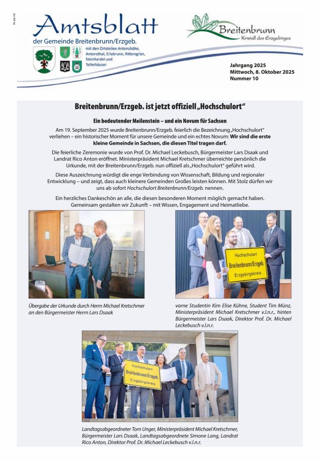 Amtsblatt der Gemeinde Breitenbrunn Titelblatt 10/2025
