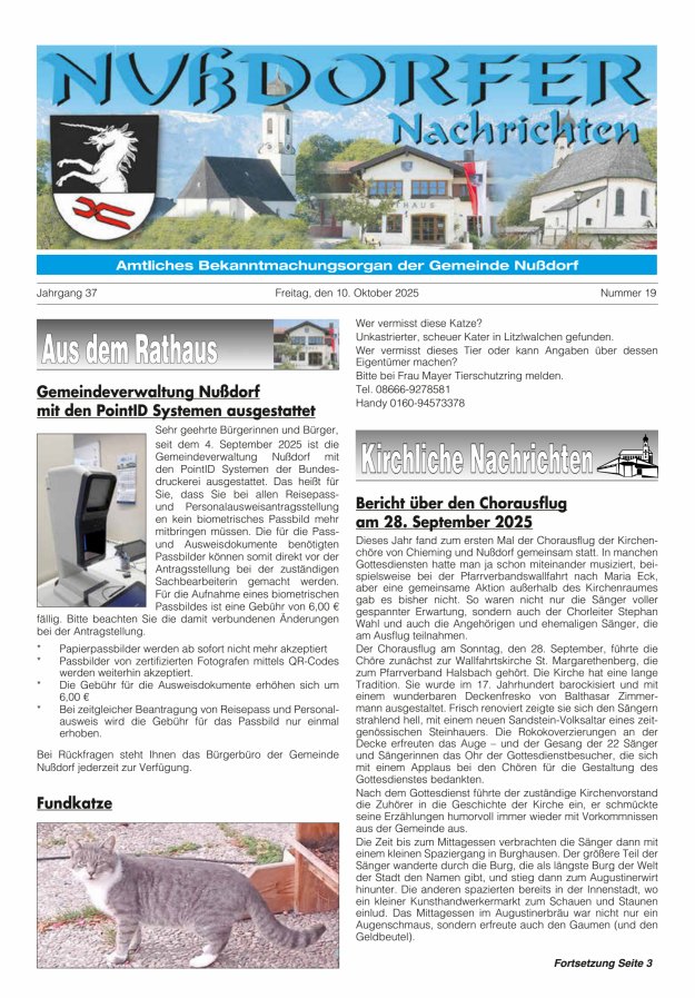 Nußdorfer Nachrichten Titelblatt 19/2025