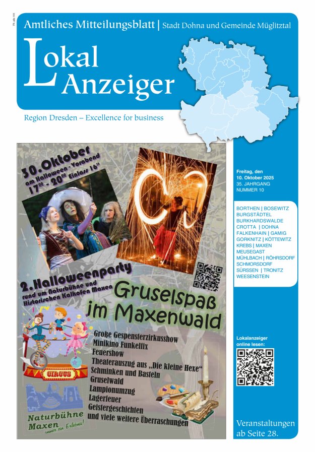 Lokal-Anzeiger – Amtliches Mitteilungsblatt Stadt Dohna und Gemeinde Müglitztal Titelblatt 10/2025