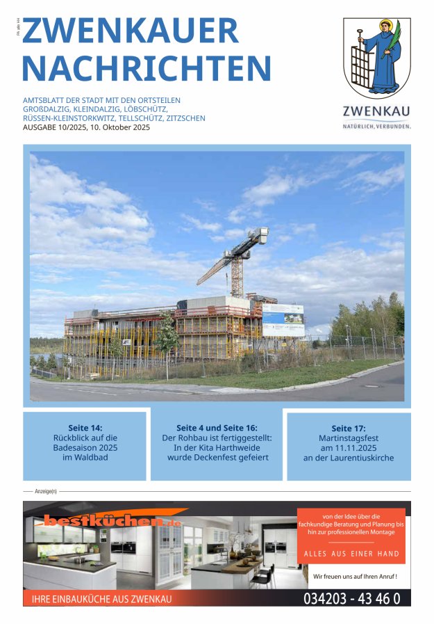 Zwenkauer Nachrichten - Amtsblatt der Stadt mit ihren Ortsteilen Titelblatt 10/2025