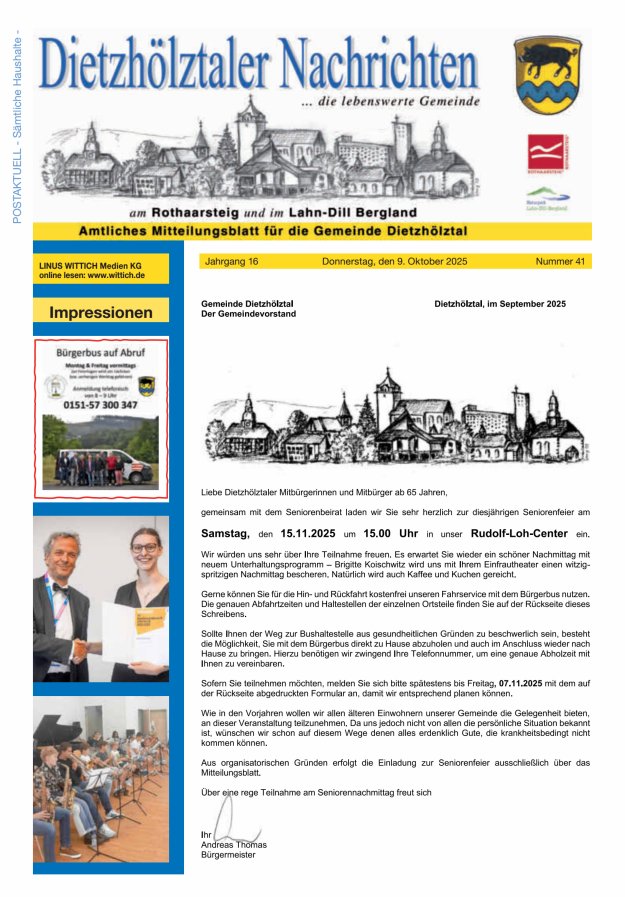 Dietzhölztaler Nachrichten Titelblatt 41/2025