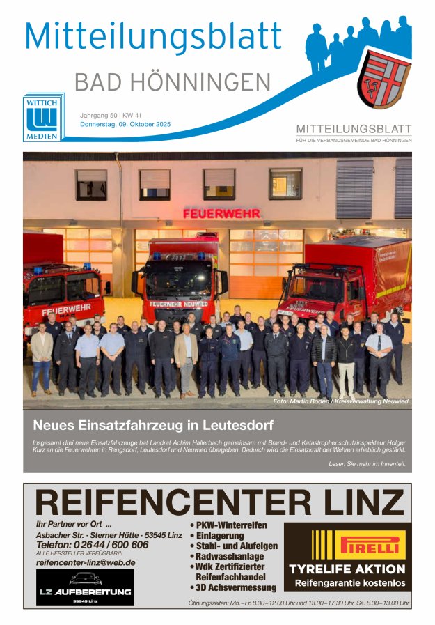 Mitteilungsblatt für den Bereich der Verbandsgemeinde Bad Hönningen Titelblatt 41/2025