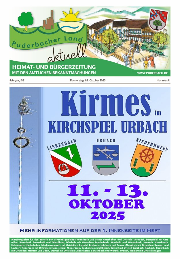 Puderbacher Land aktuell Titelblatt 41/2025