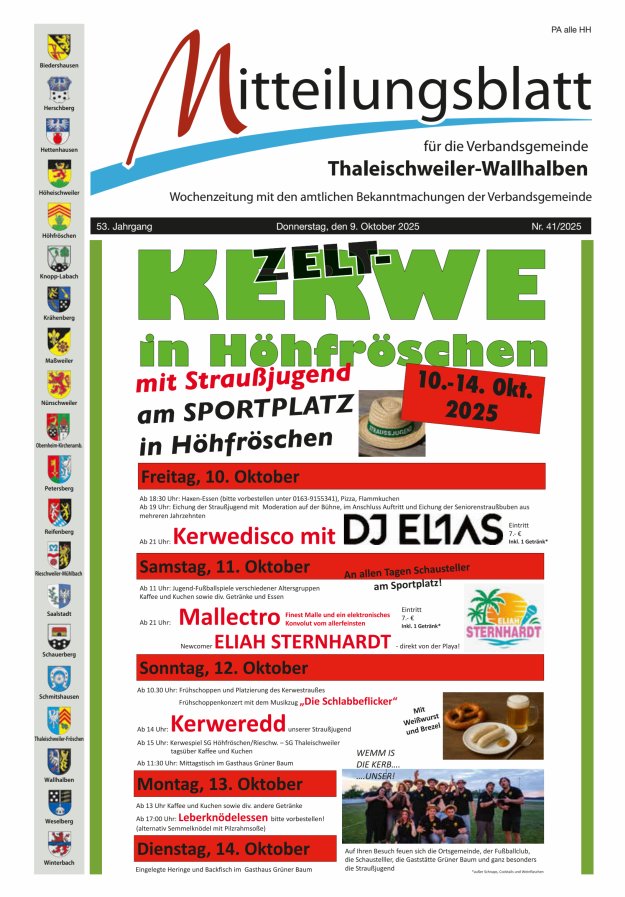 Mitteilungsblatt VG Thaleischweiler-Wallhalben Titelblatt 41/2025