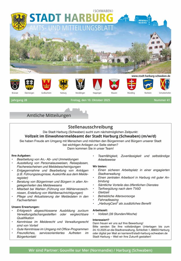 Amts- und Mitteilungsblatt der Stadt Harburg Titelblatt 41/2025
