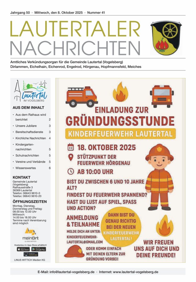 Lautertaler Nachrichten Titelblatt 41/2025
