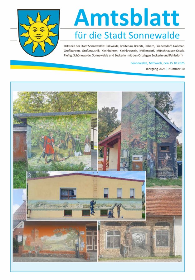 Amtsblatt für die Stadt Sonnewalde Titelblatt 10/2025