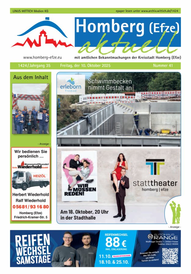 Homberg Efze aktuell Titelblatt 41/2025