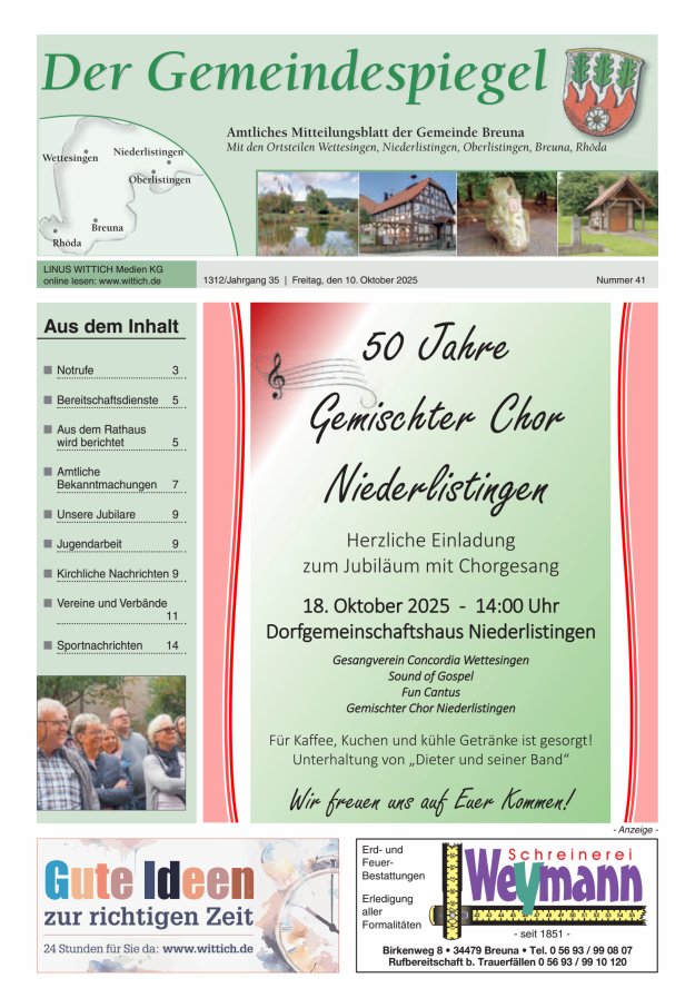 Der Gemeindespiegel (Breuna) Titelblatt 41/2025