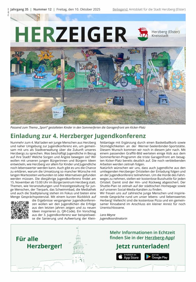 Amtsblatt für die Stadt Herzberg (Elster) mit Bekanntmachungen der Stadt  Titelblatt 12/2025