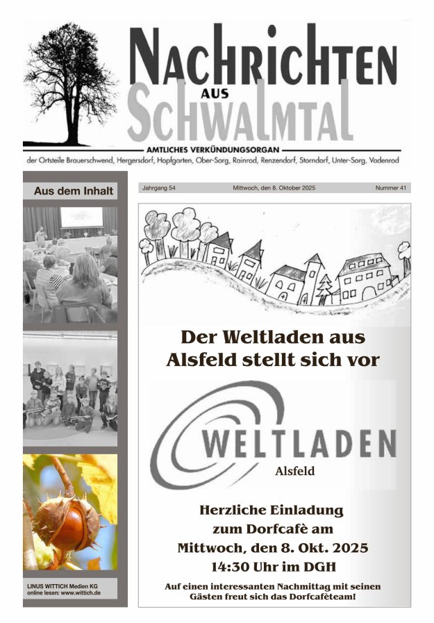Nachrichten aus Schwalmtal Titelblatt 41/2025