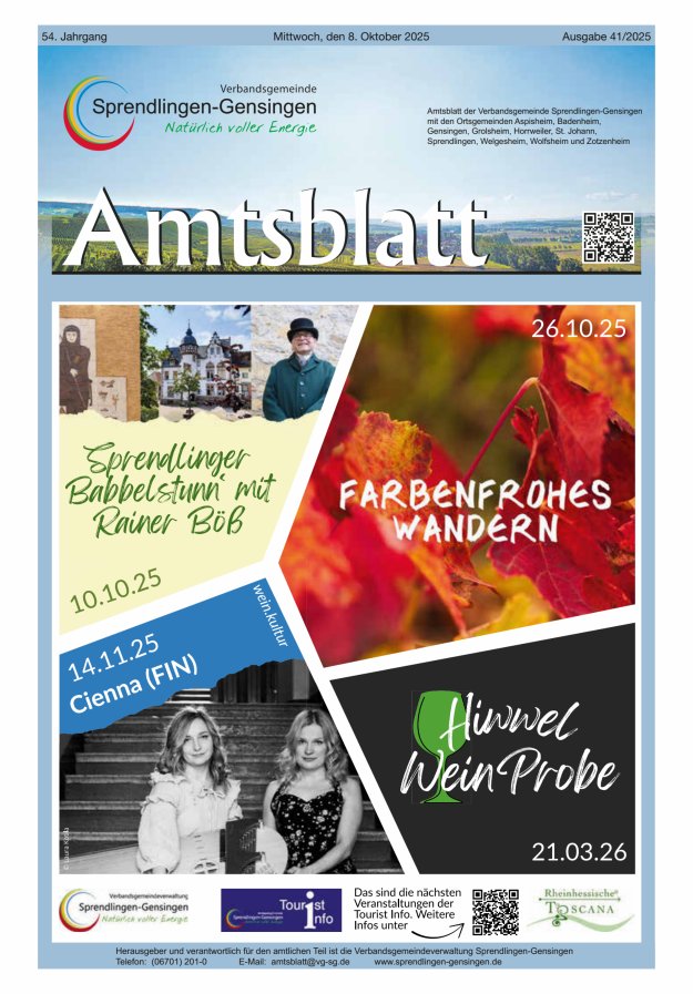 Amtsblatt VG Sprendlingen-Gensingen Titelblatt 41/2025