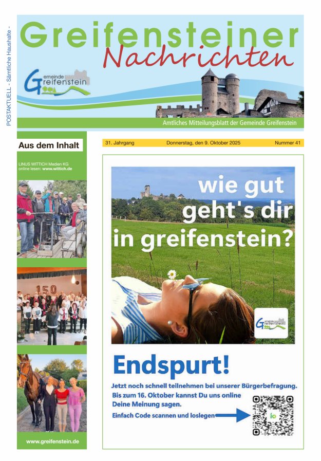 Mitteilungsblatt der Gemeinde Greifenstein Titelblatt 41/2025