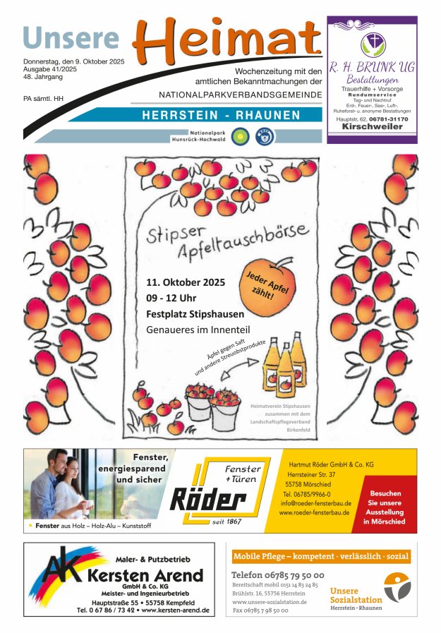 Unsere Heimat VG Herrstein-Rhaunen Titelblatt 41/2025