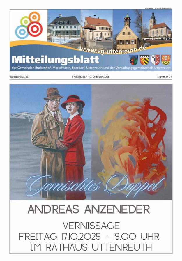 Mitteilungsblatt der Verwaltungsgemeinschaft Uttenreuth Titelblatt 21/2025