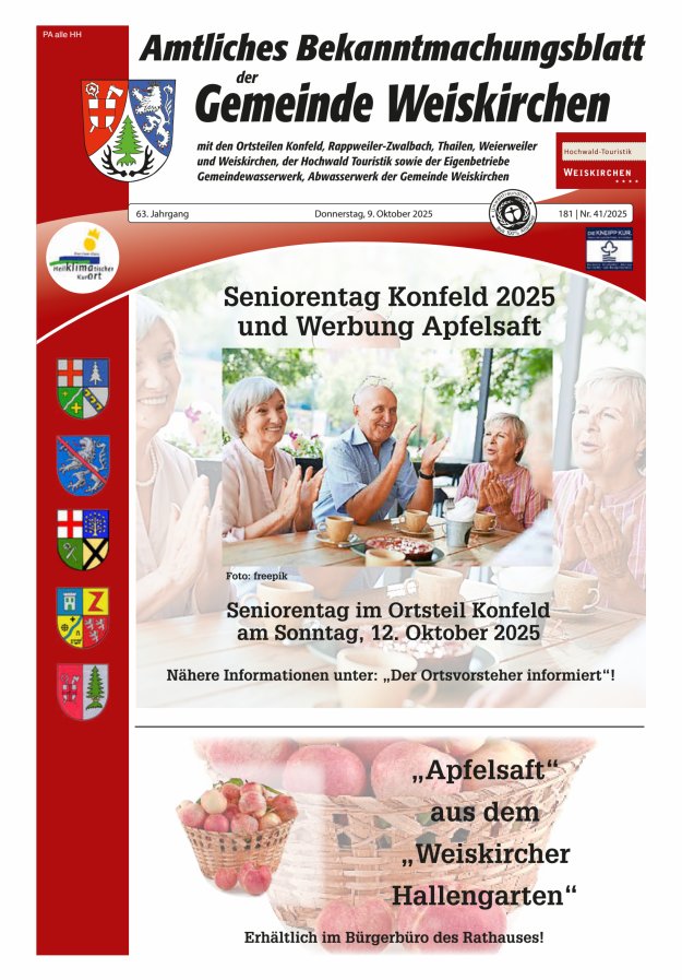Amtliches Bekanntmachungsblatt der Gemeinde Weiskirchen Titelblatt 41/2025