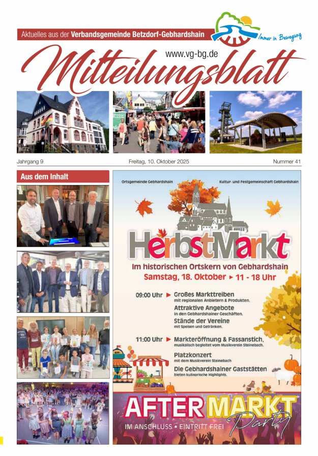 Aktuelles aus der VG Betzdorf-Gebhardshain, Ausgabe Betzdorf Titelblatt 41/2025