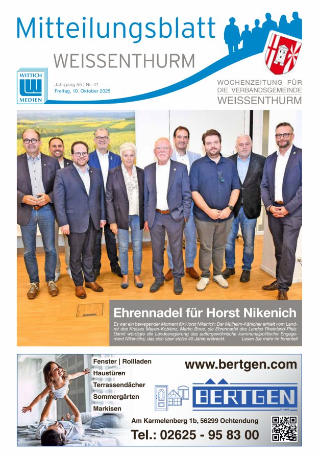 Mitteilungsblatt für den Bereich der Verbandsgemeinde Weißenthurm Titelblatt 41/2025