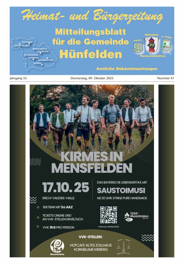Mitteilungsblatt für die Gemeinde Hünfelden Titelblatt 41/2025