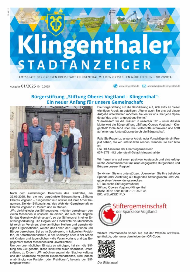 Klingenthaler Stadtanzeiger  Titelblatt 01/2025