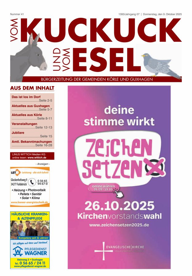 Vom Kuckuck und Esel (Guxhagen-Körle) Titelblatt 41/2025