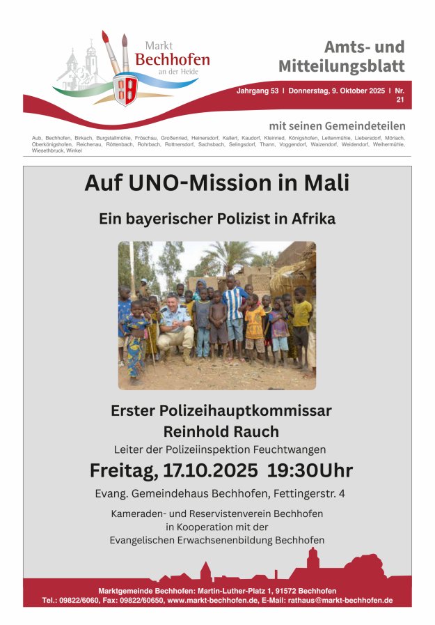 Amts- und Mitteilungsblatt für den Markt Bechhofen Titelblatt 21/2025