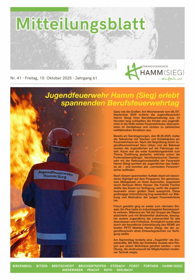 Mitteilungsblatt Hamm (Sieg) Titelblatt 41/2025