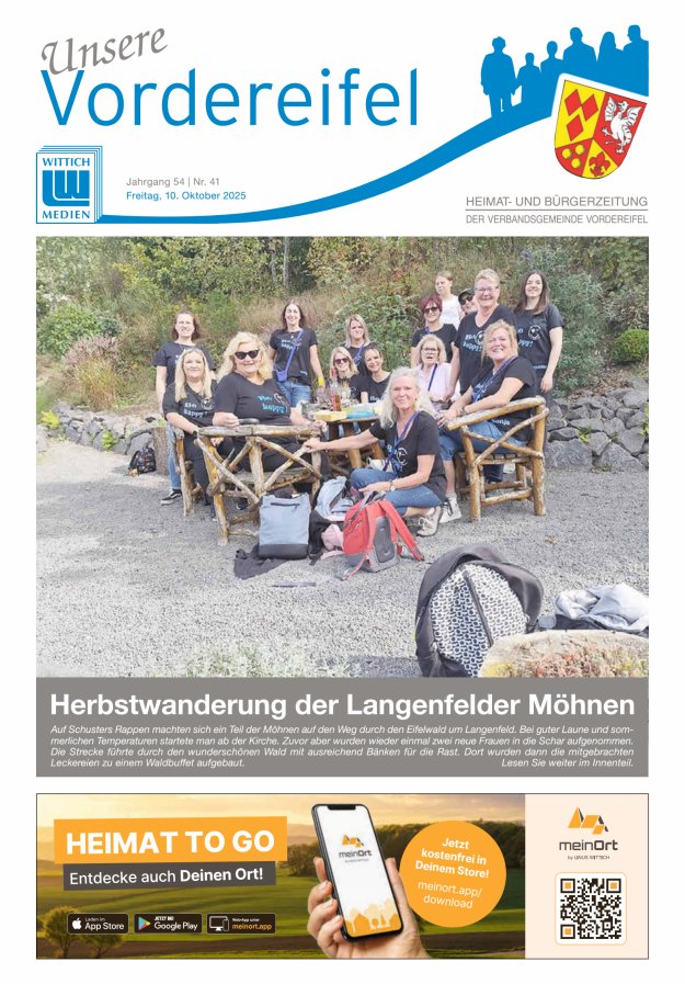 Mitteilungsblatt Vordereifel - Heimat- u Bürgerzeitung der VG Vordereifel Titelblatt 41/2025